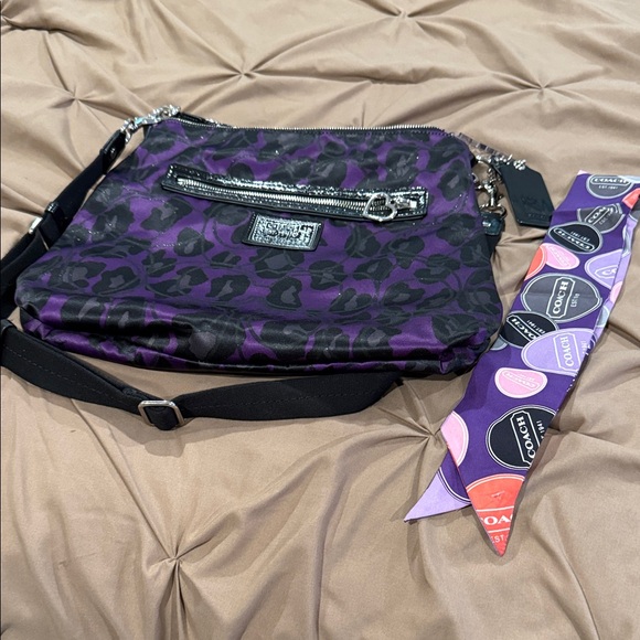 NWOT Coach Leopard Print Purple and Black Crossbody Bag - Picture 1 of 9
